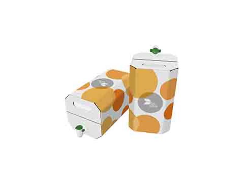 Twee witte bag-in-box verpakkingen met oranje DS Smith bedrukking